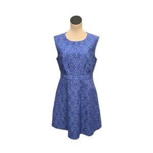 J.Crew Dress Womens 12 Blue Sleeveless Fit & Flare Textured‎ Eyelet A-Line Lined
